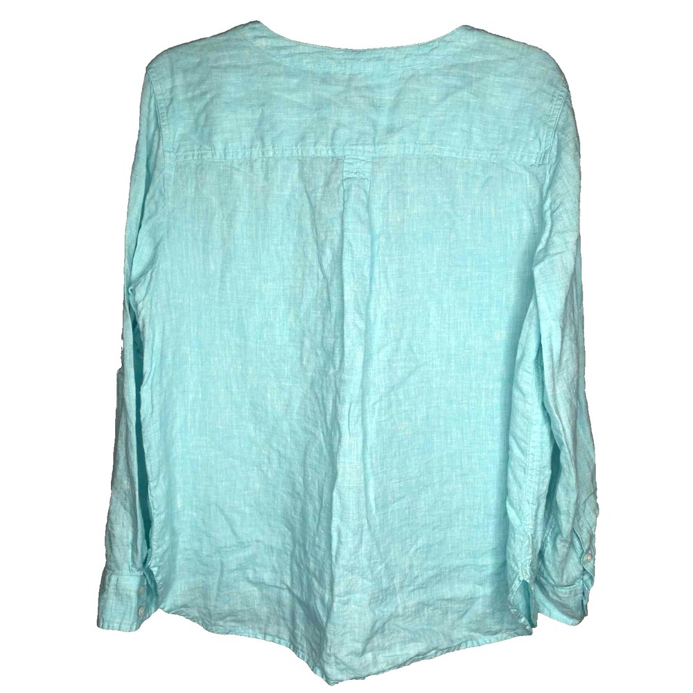 Talbots 100% Linen‎ Blouse Women's XL petite Long Sleeve Shirt Blue beach resort - Picture 6 of 7